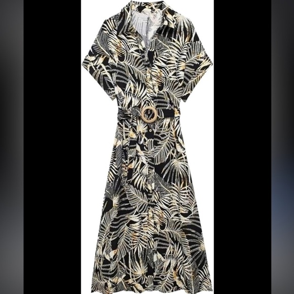 Zara NWT linen blend tropical print dress - Picture 6 of 7